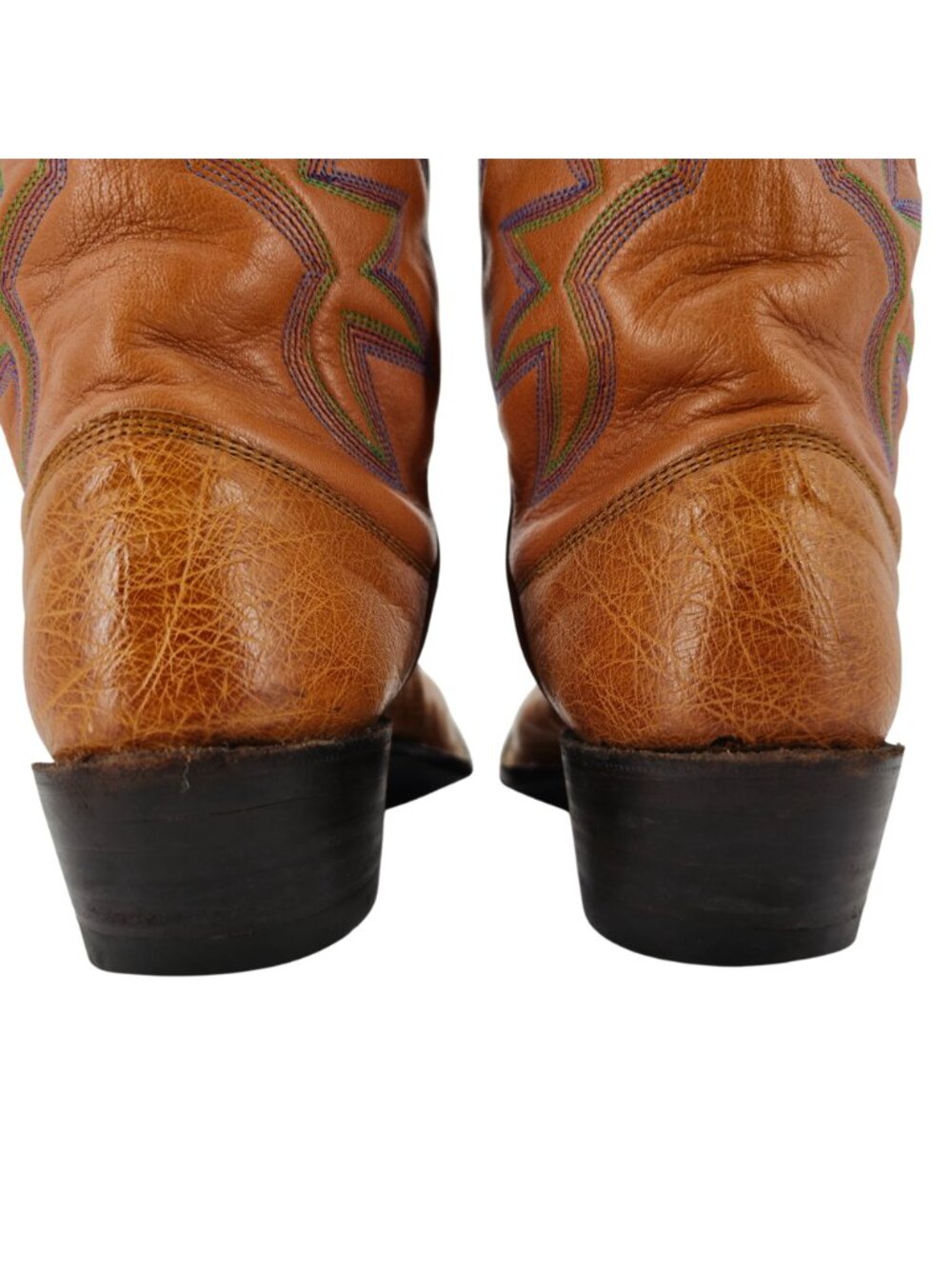 M.L. Leddys Ostrich Exotic Cowgirl Boots Womens 5B Brown Purple Green Cowboy CBC - Picture 10 of 16